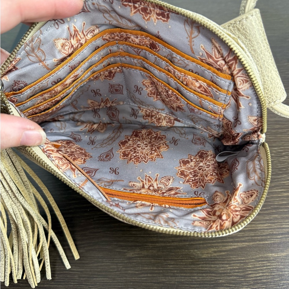 HOBO Beige Leather Wristlet Clutch with Tassel - Picture 6 of 7
